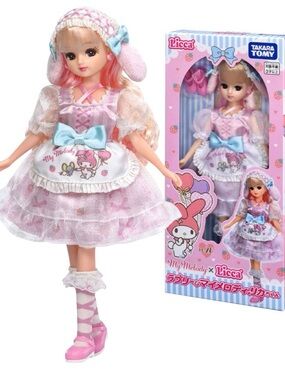 Takara Licca Doll in Pink Dress with Blue Bow Accents